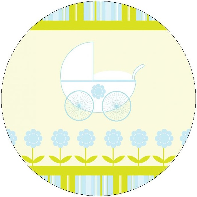 Baby Carriage Pinback Buttons and Stickers