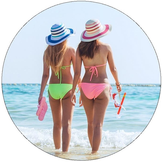 Bikini and Swimsuit Pinback Buttons and Stickers