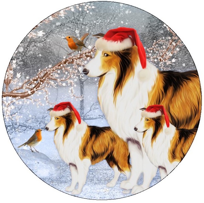 Christmas Pinback Dog Buttons and Stickers
