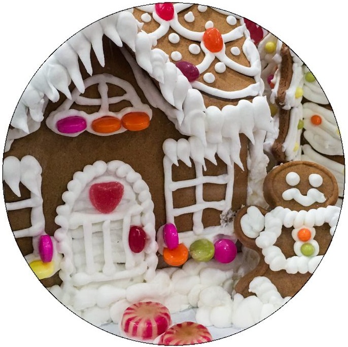 Christmas Gingerbread House Pinback Dog Buttons and Stickers