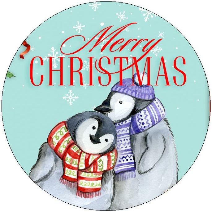 Christmas Penguin Pinback Buttons and Stickers