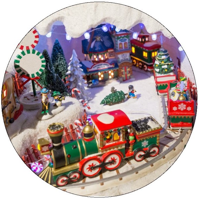 Christmas Train Pinback Buttons and Stickers