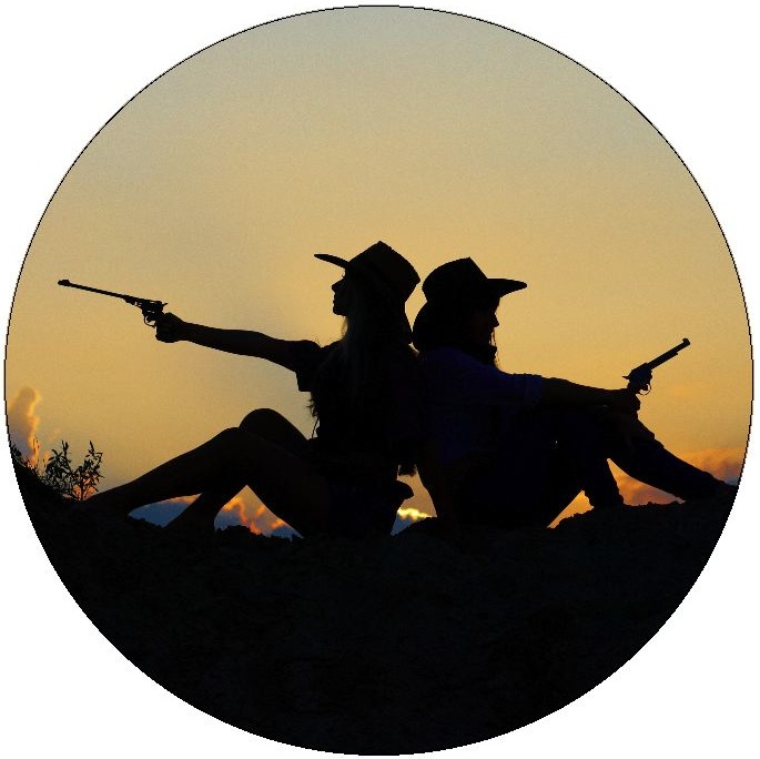 Cowgirls Gun Pinback Buttons and Stickers