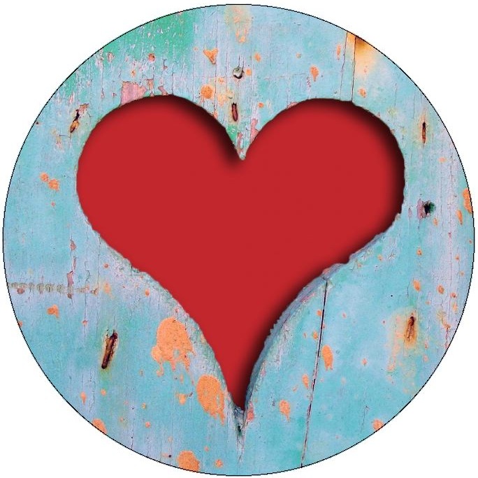 Wooden Heart Pinback Buttons and Stickers