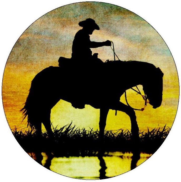 Cowboy on Horse Pinback Buttons and Stickers