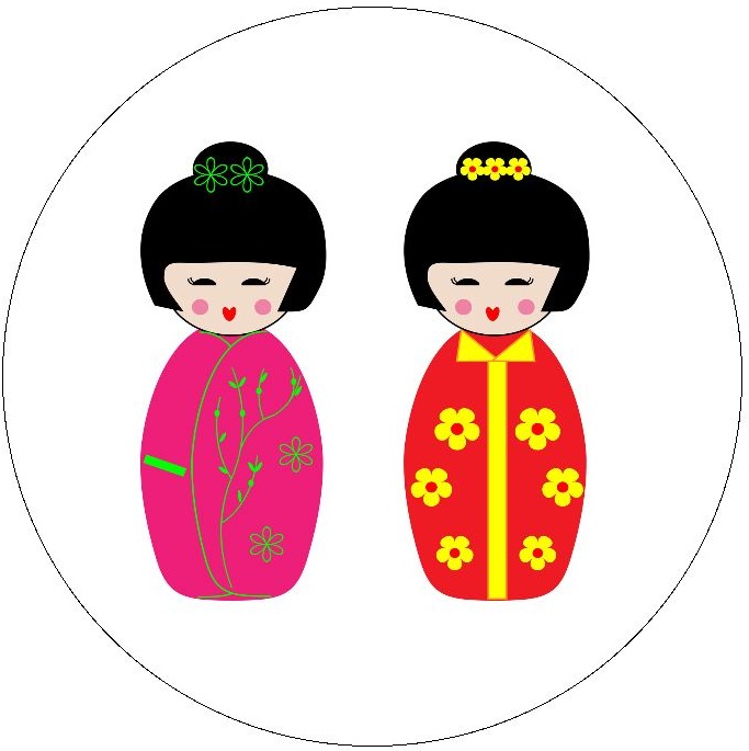 Japanese Dolls Pinback button and Stickers