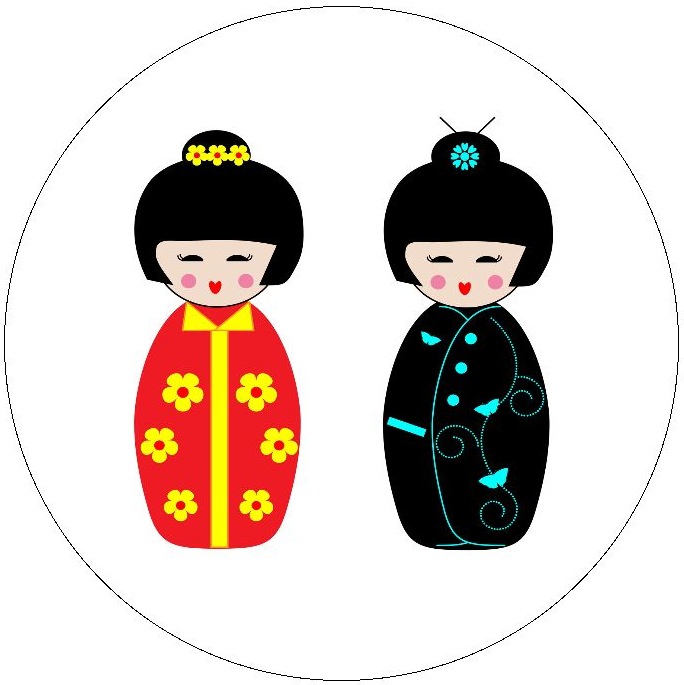 Japanese Dolls Pinback button and Stickers