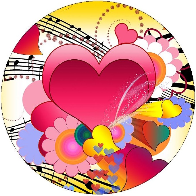 Abstract Heart and Music Notes Pinback Buttons and Stickers