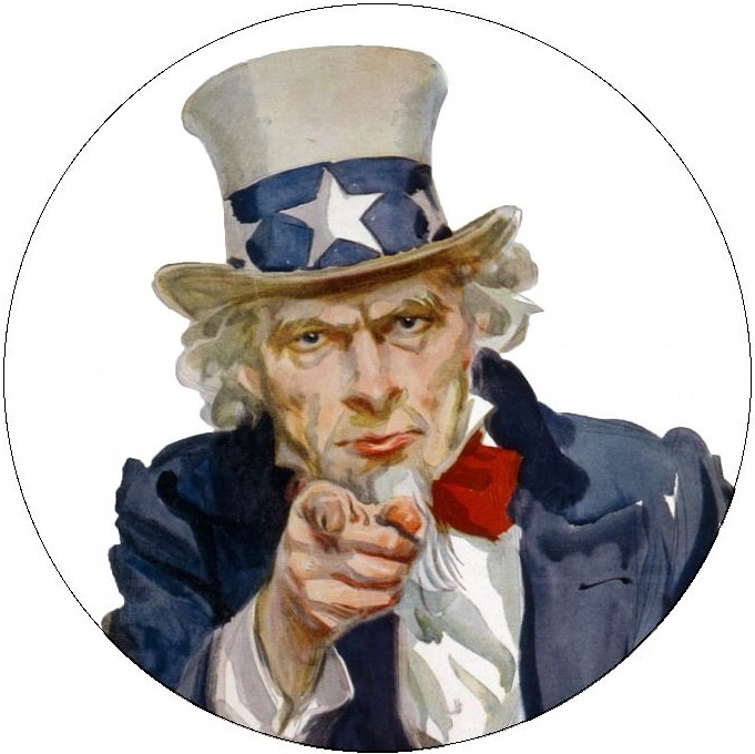 Uncle Sam Pinback Buttons and Stickers